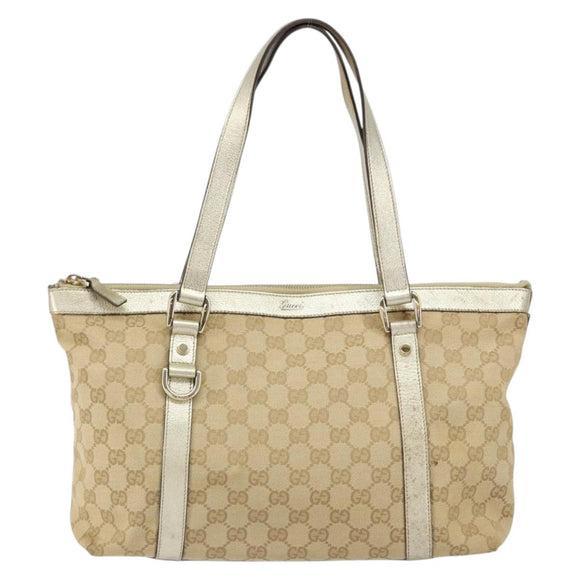 GUCCI GG Canvas Abbey Tote Bag Beige Gold 141470 Auth 156041