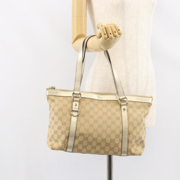 GUCCI GG Canvas Abbey Tote Bag Beige Gold 141470 Auth 156041