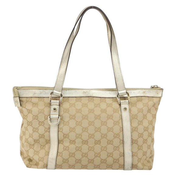 GUCCI GG Canvas Abbey Tote Bag Beige Gold 141470 Auth 156041