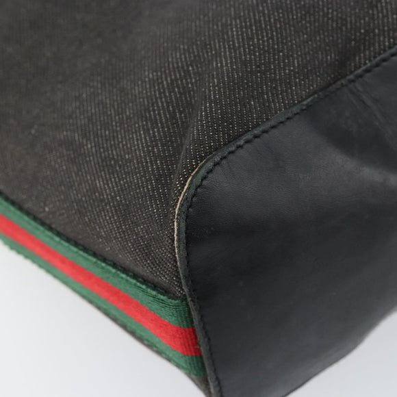 GUCCI Web Sherry Line Shoulder Bag Canvas Black Red Green 01234 Auth 156045