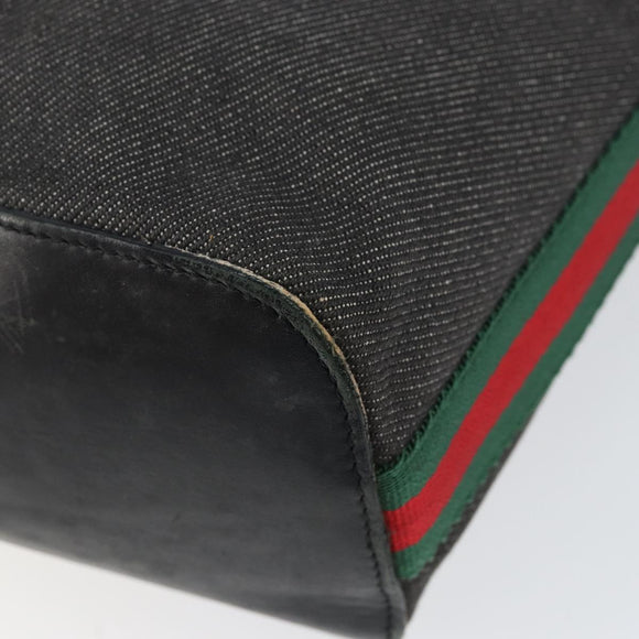 GUCCI Web Sherry Line Shoulder Bag Canvas Black Red Green 01234 Auth 156045