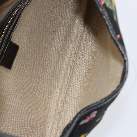 GUCCI Flora Shoulder Bag Canvas Black Gold 153029 Auth 156047