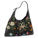 GUCCI Flora Shoulder Bag Canvas Black Gold 153029 Auth 156047V-1