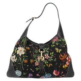 GUCCI Flora Shoulder Bag Canvas Black Gold 153029 Auth 156047 - 0