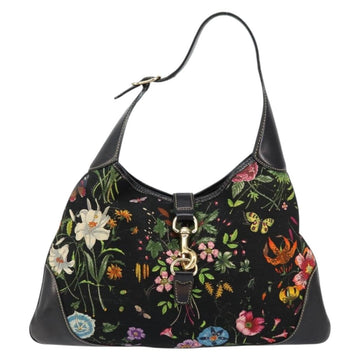 GUCCI Flora Shoulder Bag Canvas Black Gold 153029 Auth 156047 - 0