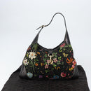 GUCCI Flora Shoulder Bag Canvas Black Gold 153029 Auth 156047V-12