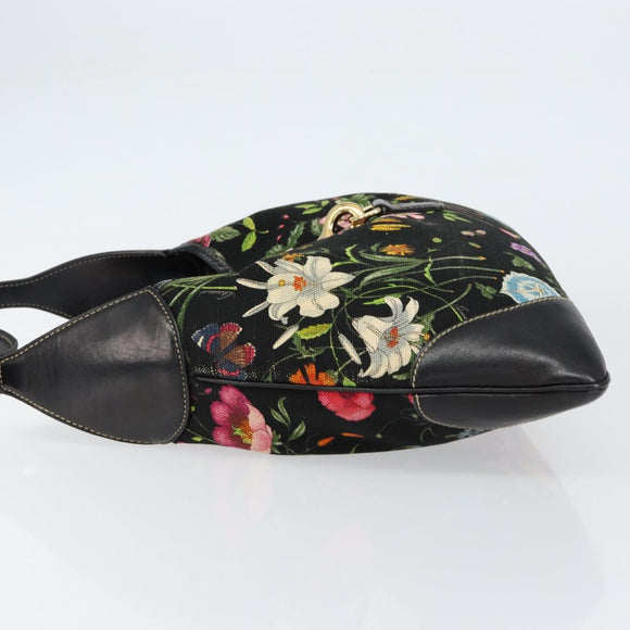 GUCCI Flora Shoulder Bag Canvas Black Gold 153029 Auth 156047V