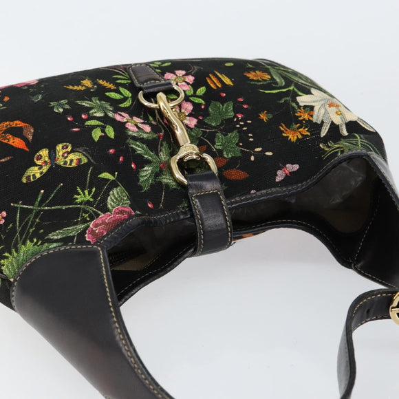 GUCCI Flora Shoulder Bag Canvas Black Gold 153029 Auth 156047