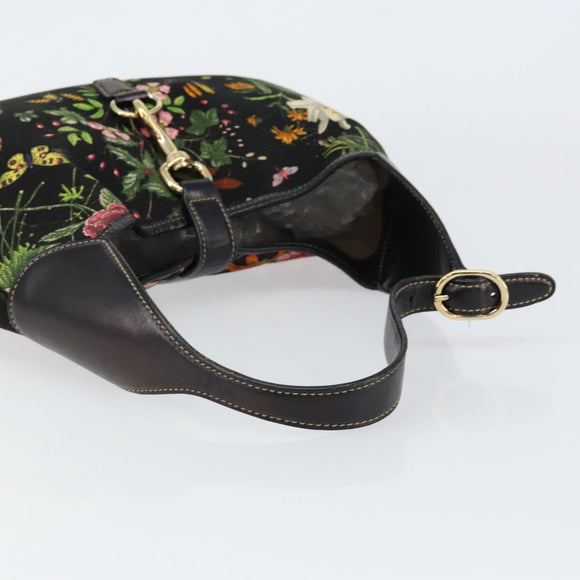 GUCCI Flora Shoulder Bag Canvas Black Gold 153029 Auth 156047V