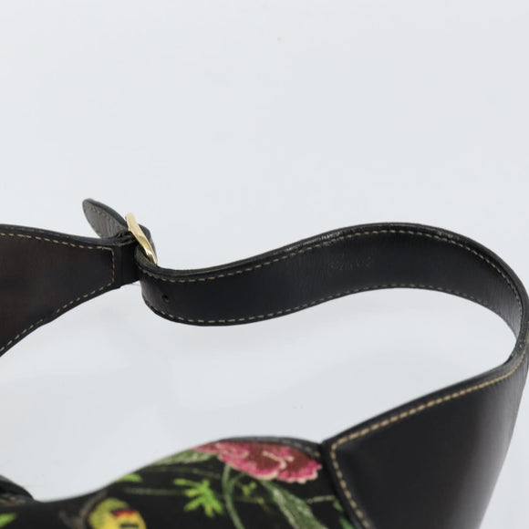 GUCCI Flora Shoulder Bag Canvas Black Gold 153029 Auth 156047