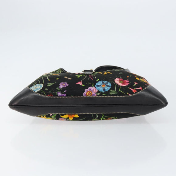 GUCCI Flora Shoulder Bag Canvas Black Gold 153029 Auth 156047