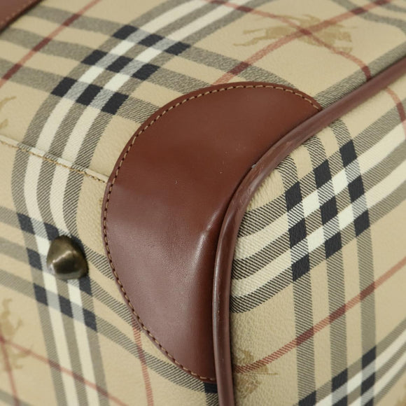 Burberrys Nova Check Boston Bag PVC Leather 2way Beige Gold Auth 156048
