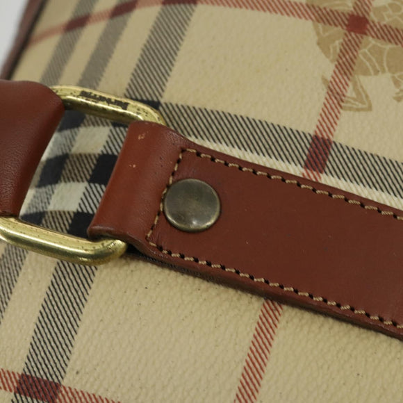 Burberrys Nova Check Boston Bag PVC Leather 2way Beige Gold Auth 156048