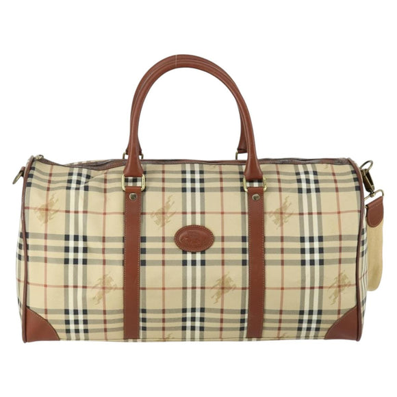 Burberrys Nova Check Boston Bag PVC Leather 2way Beige Gold Auth 156048