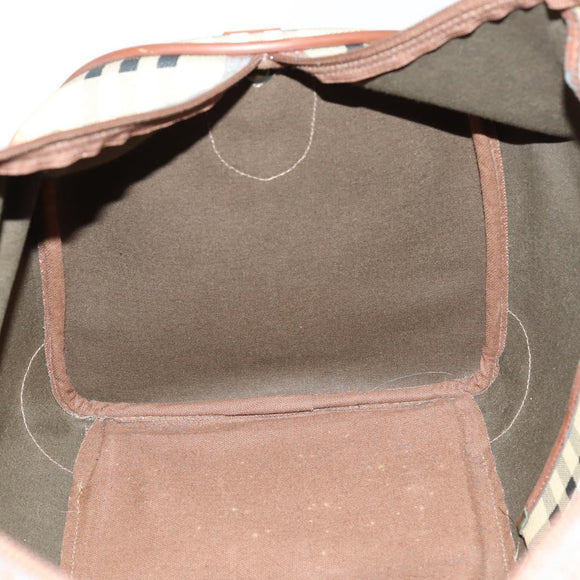 Burberrys Nova Check Boston Bag PVC Leather 2way Beige Gold Auth 156048