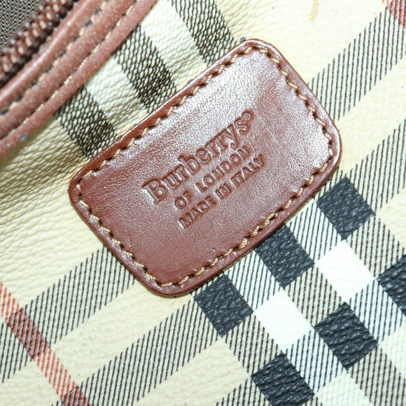 Burberrys Nova Check Boston Bag PVC Leather 2way Beige Gold Auth 156048