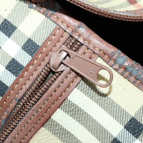 Burberrys Nova Check Boston Bag PVC Leather 2way Beige Gold Auth 156048