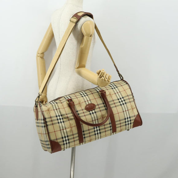 Burberrys Nova Check Boston Bag PVC Leather 2way Beige Gold Auth 156048