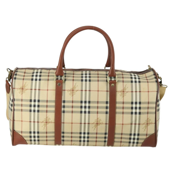 Burberrys Nova Check Boston Bag PVC Leather 2way Beige Gold Auth 156048