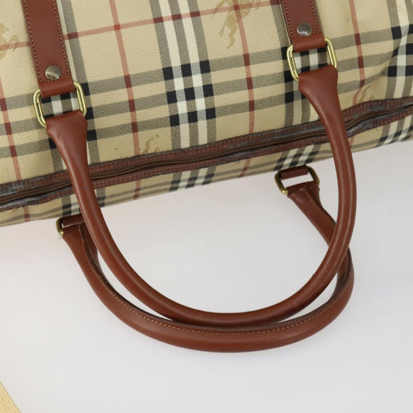 Burberrys Nova Check Boston Bag PVC Leather 2way Beige Gold Auth 156048