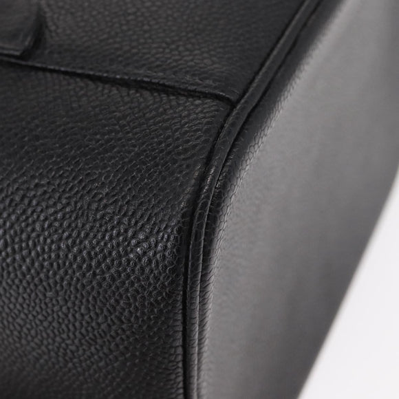 CHANEL COCO Mark Vanity Hand Bag Caviar Skin Black Gold CC Auth 156049