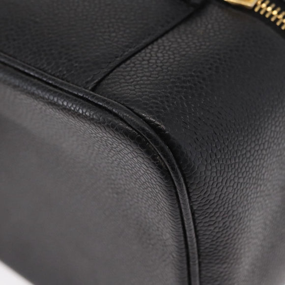 CHANEL COCO Mark Vanity Hand Bag Caviar Skin Black Gold CC Auth 156049