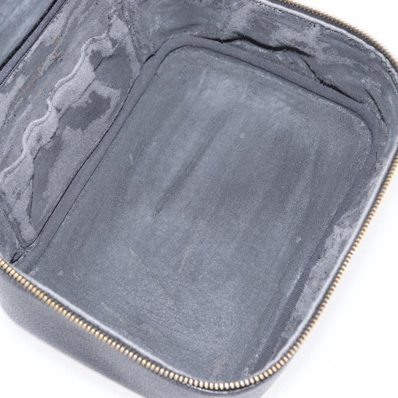 CHANEL COCO Mark Vanity Hand Bag Caviar Skin Black Gold CC Auth 156049