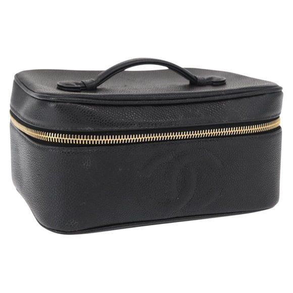 CHANEL COCO Mark Vanity Handtas Kaviaar Zwart Goud CC Authenticatie 156049