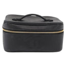 CHANEL COCO Mark Vanity Hand Bag Caviar Skin Black Gold CC Auth 156049-2