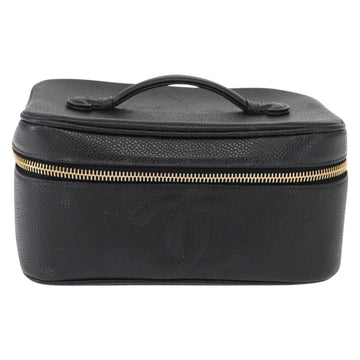 CHANEL COCO Mark Vanity Hand Bag Caviar Skin Black Gold CC Auth 156049 - 0