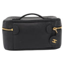 CHANEL COCO Mark Vanity Hand Bag Caviar Skin Black Gold CC Auth 156049-3