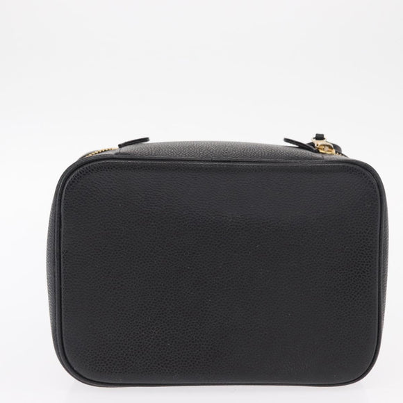 CHANEL COCO Mark Vanity Hand Bag Caviar Skin Black Gold CC Auth 156049