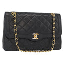 CHANEL Matelasse 25 Double Flap Paris Only Bag Lamb Skin Black CC Auth 156054-1