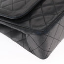 CHANEL Matelasse 25 Double Flap Paris Only Bag Lamb Skin Black CC Auth 156054-11