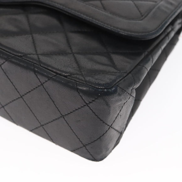 CHANEL Matelasse 25 Double Flap Paris Only Bag Lamb Skin Black CC Auth 156054