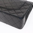 CHANEL Matelasse 25 Double Flap Paris Only Bag Lamb Skin Black CC Auth 156054-14