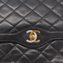 CHANEL Matelasse 25 Double Flap Paris Only Bag Lamb Skin Black CC Auth 156054-15