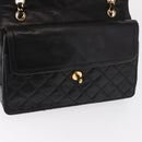 CHANEL Matelasse 25 Double Flap Paris Only Bag Lamb Skin Black CC Auth 156054-18