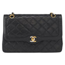 CHANEL Matelasse 25 Double Flap Paris Only Bag Lamb Skin Black CC Auth 156054-2