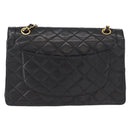 CHANEL Matelasse 25 Double Flap Paris Only Bag Lamb Skin Black CC Auth 156054-3