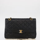 CHANEL Matelasse 25 Double Flap Paris Only Bag Lamb Skin Black CC Auth 156054-31