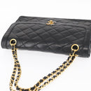 CHANEL Matelasse 25 Double Flap Paris Only Bag Lamb Skin Black CC Auth 156054-7