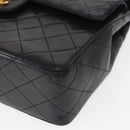 CHANEL Matelasse 25 Double Flap Chain Bag Lamb Skin Black Gold CC Auth 156055-16
