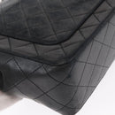 CHANEL Matelasse 25 Double Flap Chain Bag Lamb Skin Black Gold CC Auth 156055-17