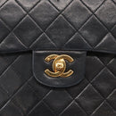 CHANEL Matelasse 25 Double Flap Chain Bag Lamb Skin Black Gold CC Auth 156055-19