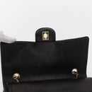 CHANEL Matelasse 25 Double Flap Chain Bag Lamb Skin Black Gold CC Auth 156055-21