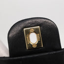 CHANEL Matelasse 25 Double Flap Chain Bag Lamb Skin Black Gold CC Auth 156055-23