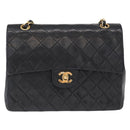 CHANEL Matelasse 25 Double Flap Chain Bag Lamb Skin Black Gold CC Auth 156055-13