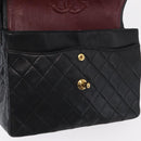 CHANEL Matelasse 25 Double Flap Chain Bag Lamb Skin Black Gold CC Auth 156055-25