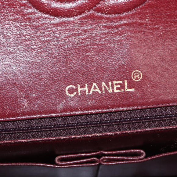 CHANEL Matelasse 25 Double Flap Chain Bag Lamb Skin Black Gold CC Auth 156055